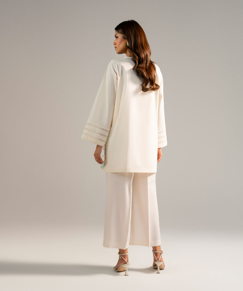Women's RTW Poplin Embroidered Off White Straight Shirt