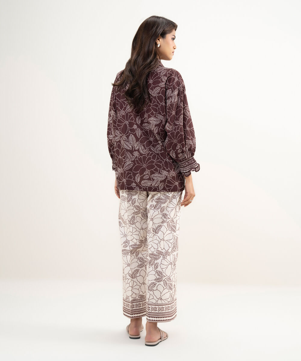 Women's RTW Lawn Printed Maroon Boxy Shirt