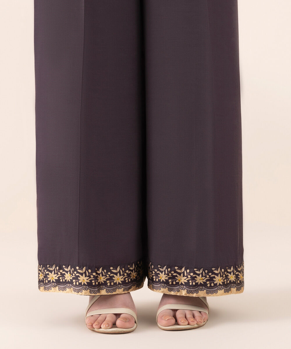 Women's Pret Blended Satin Brown Printed Three Piece Suit