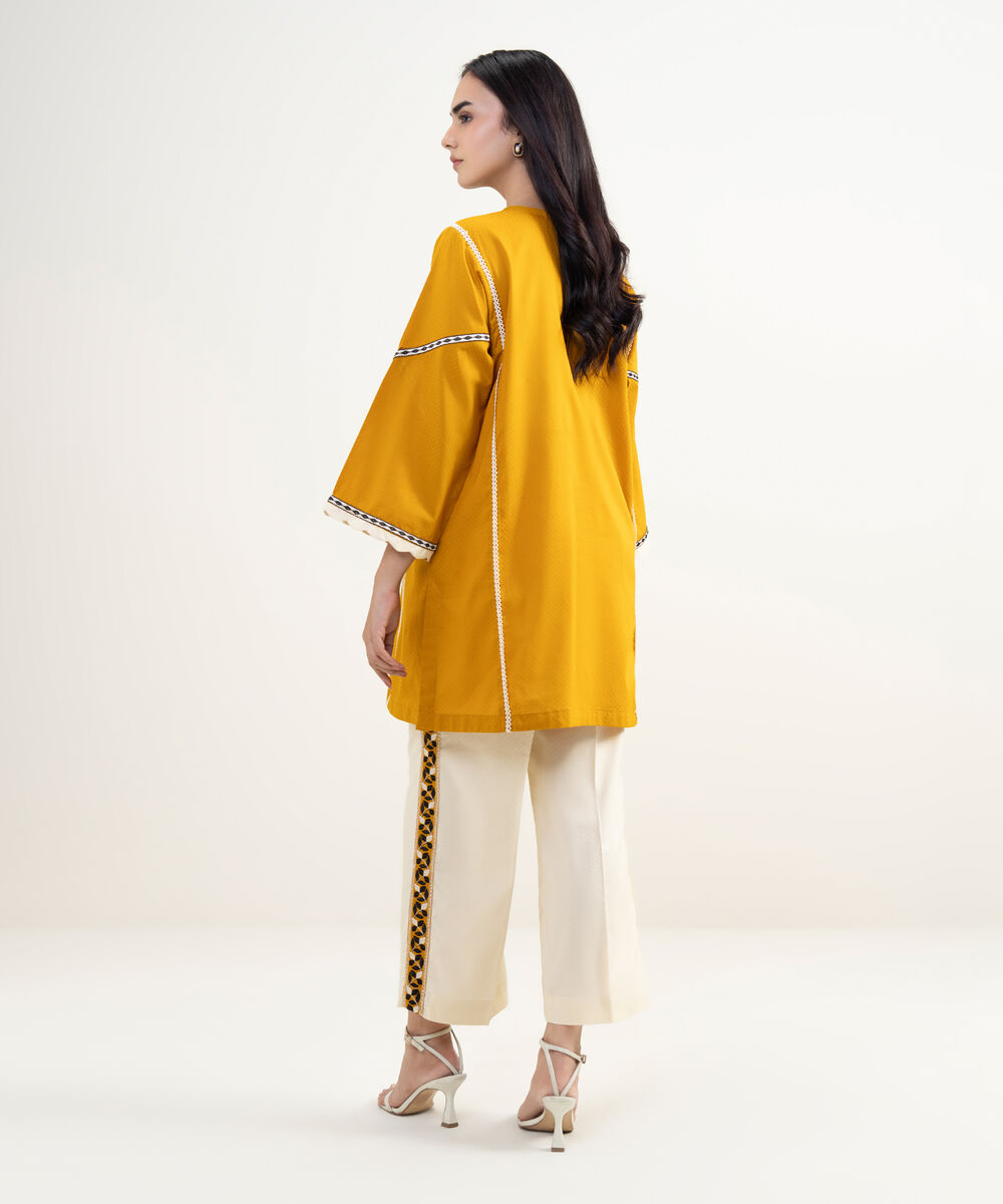 Women's RTW Dobby Embroidered Yellow Boxy Shirt