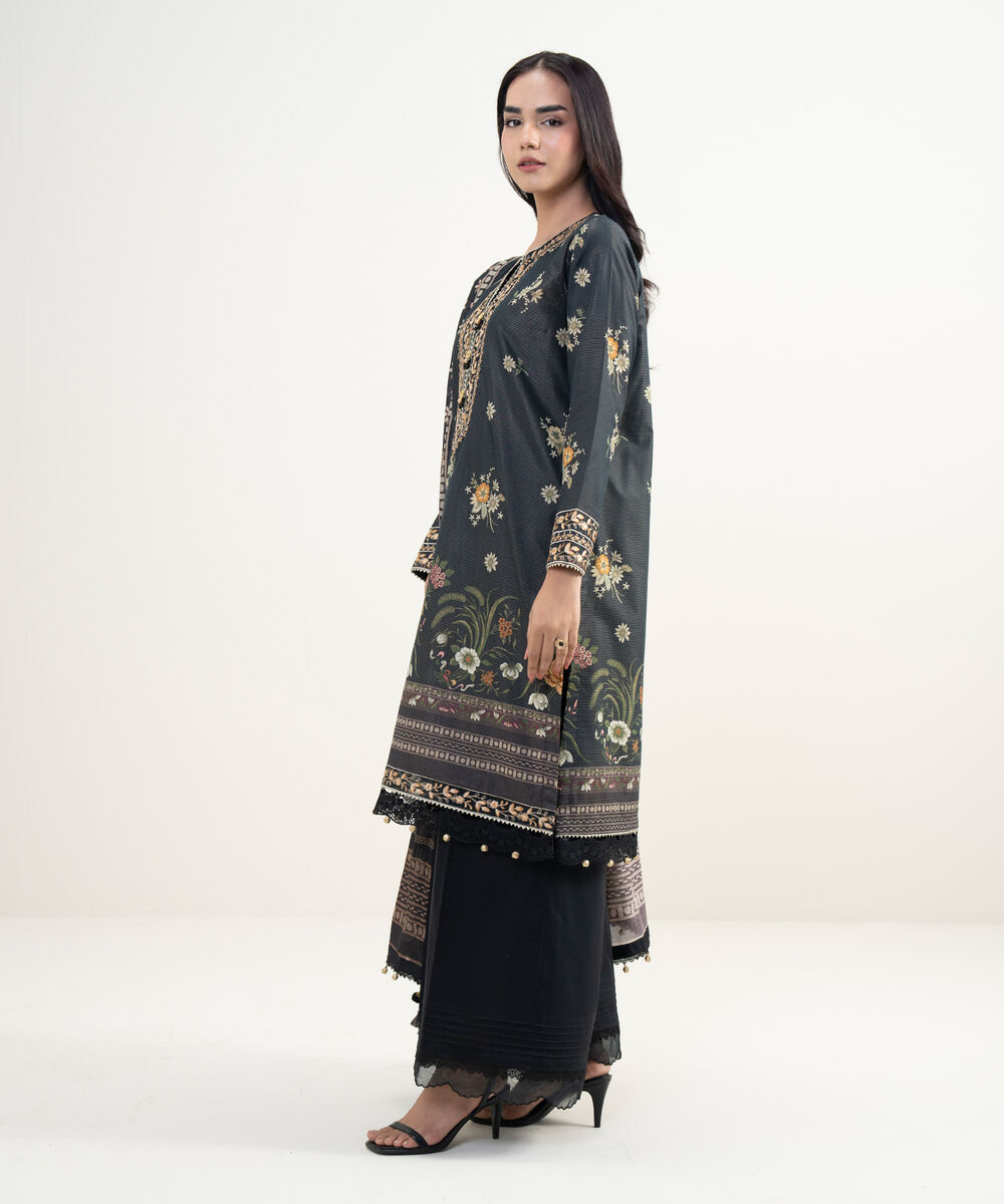Women's RTW Zari Lawn Embroidered Black 3 Piece Suit