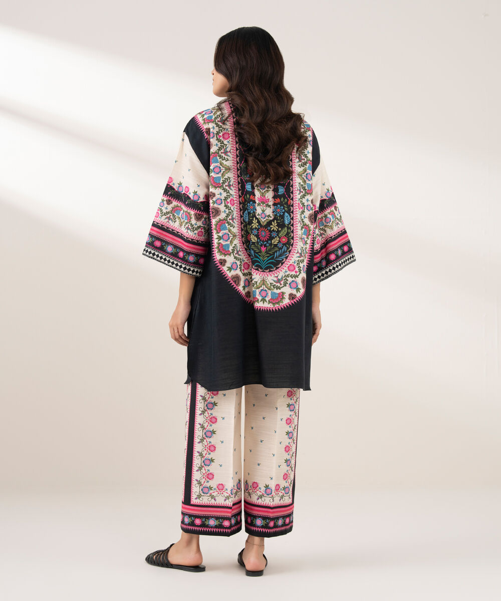 Women's RTW Khaddar Printed Straight Black Shirt