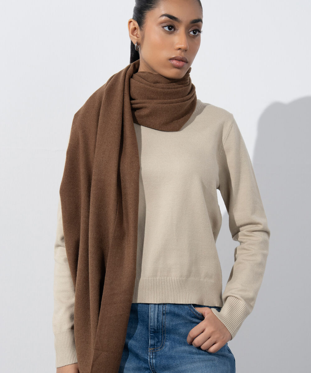 Women's Western Wear Brown Plain Woollen Scarf