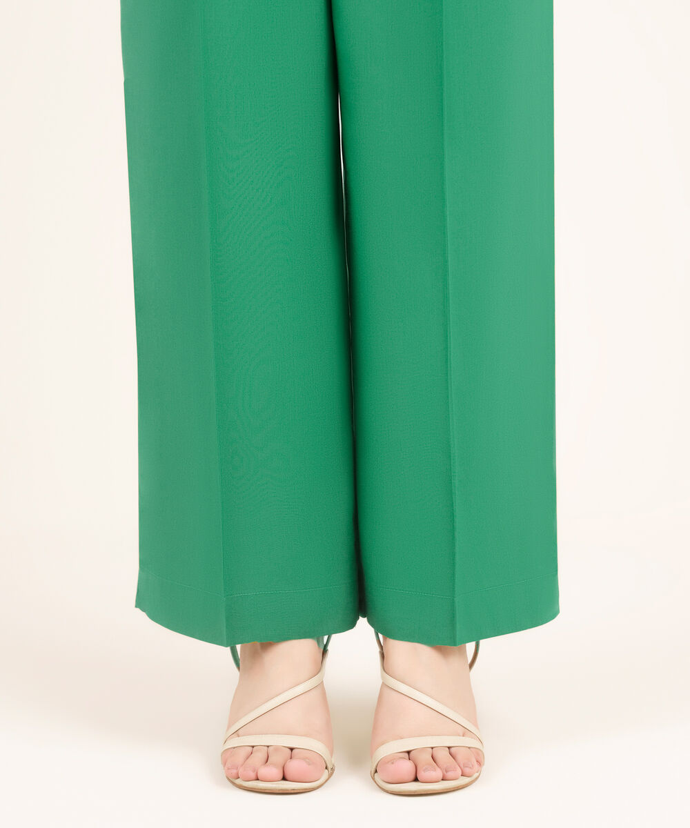 Women's RTW Linen Solid Green Culottes