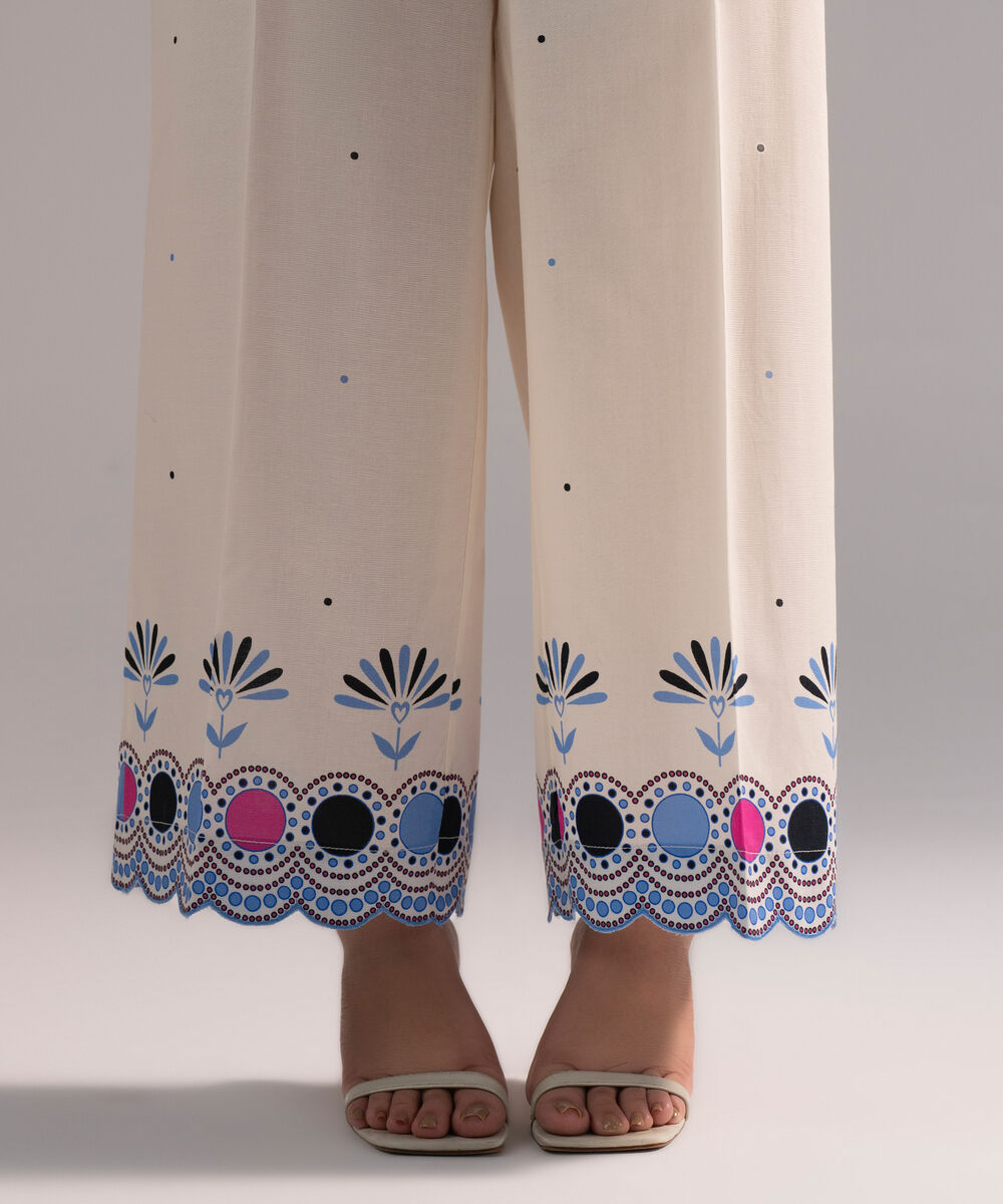 Women's RTW Cambric Printed Off White Culottes