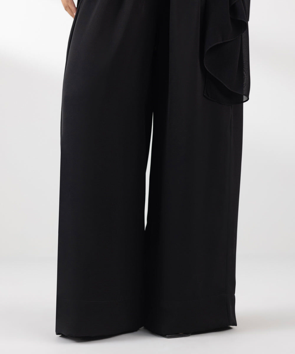 Woman - Black Flowy Wide Leg Trousers