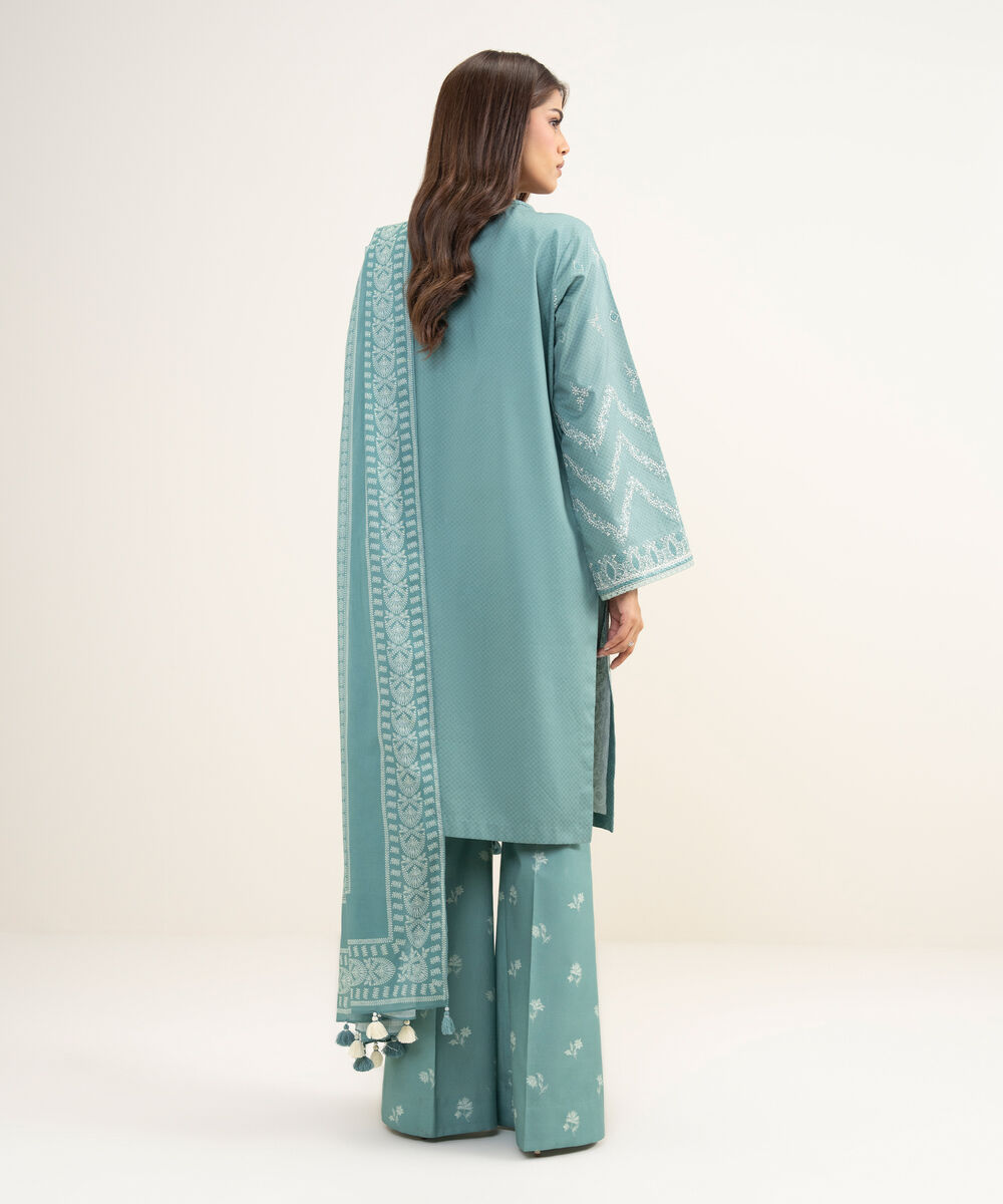 Women's Unstitched Dobby Embroidered Grey 3 Piece Suit