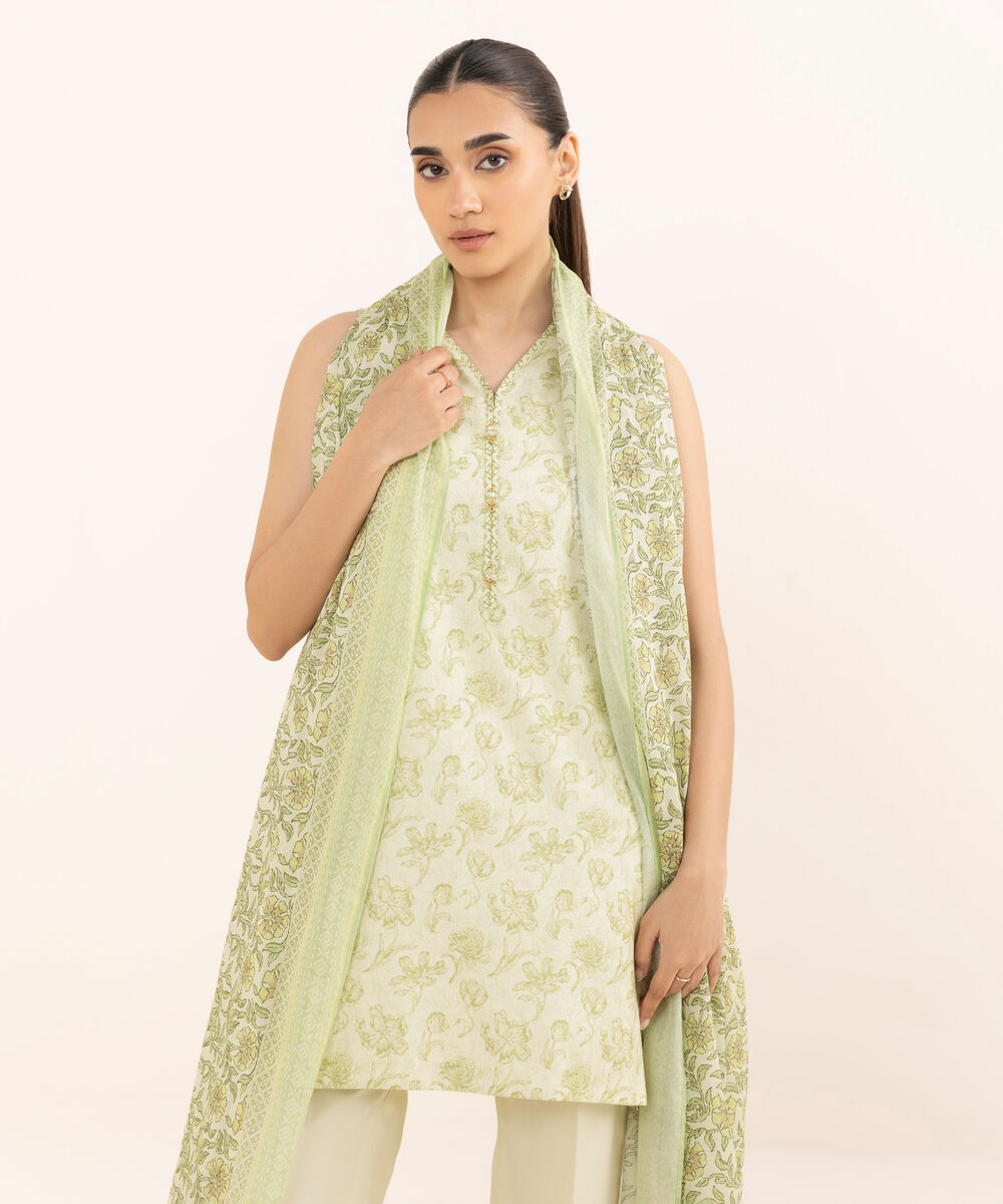 Women's Unstitched Lawn Printed Off White Three Piece Suit