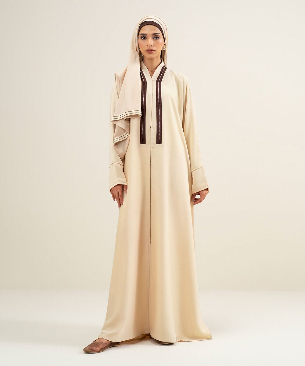 Women's Light Beige Kimono Abbaya Set