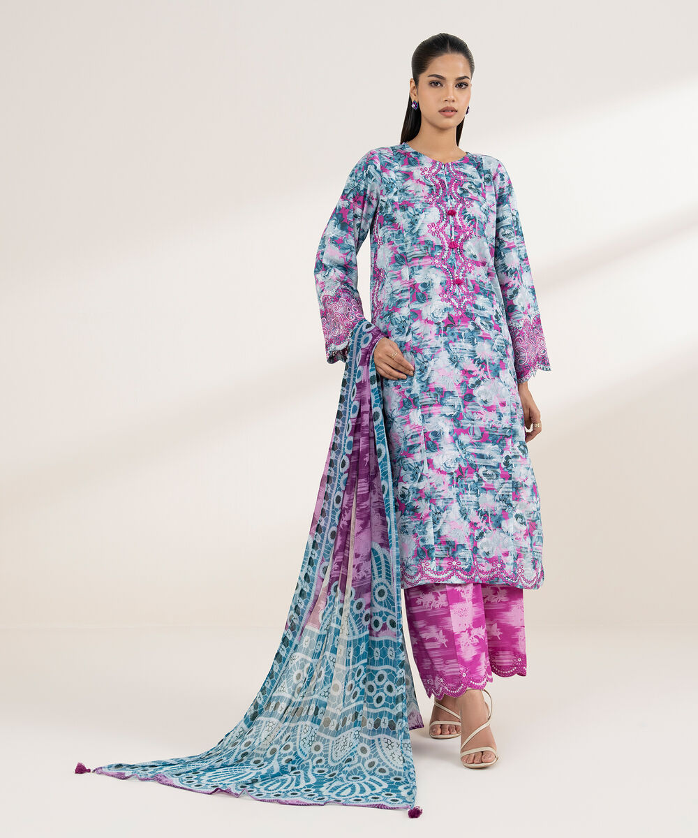 Women's RTW Lawn Blue Embroidered A-Line Shirt