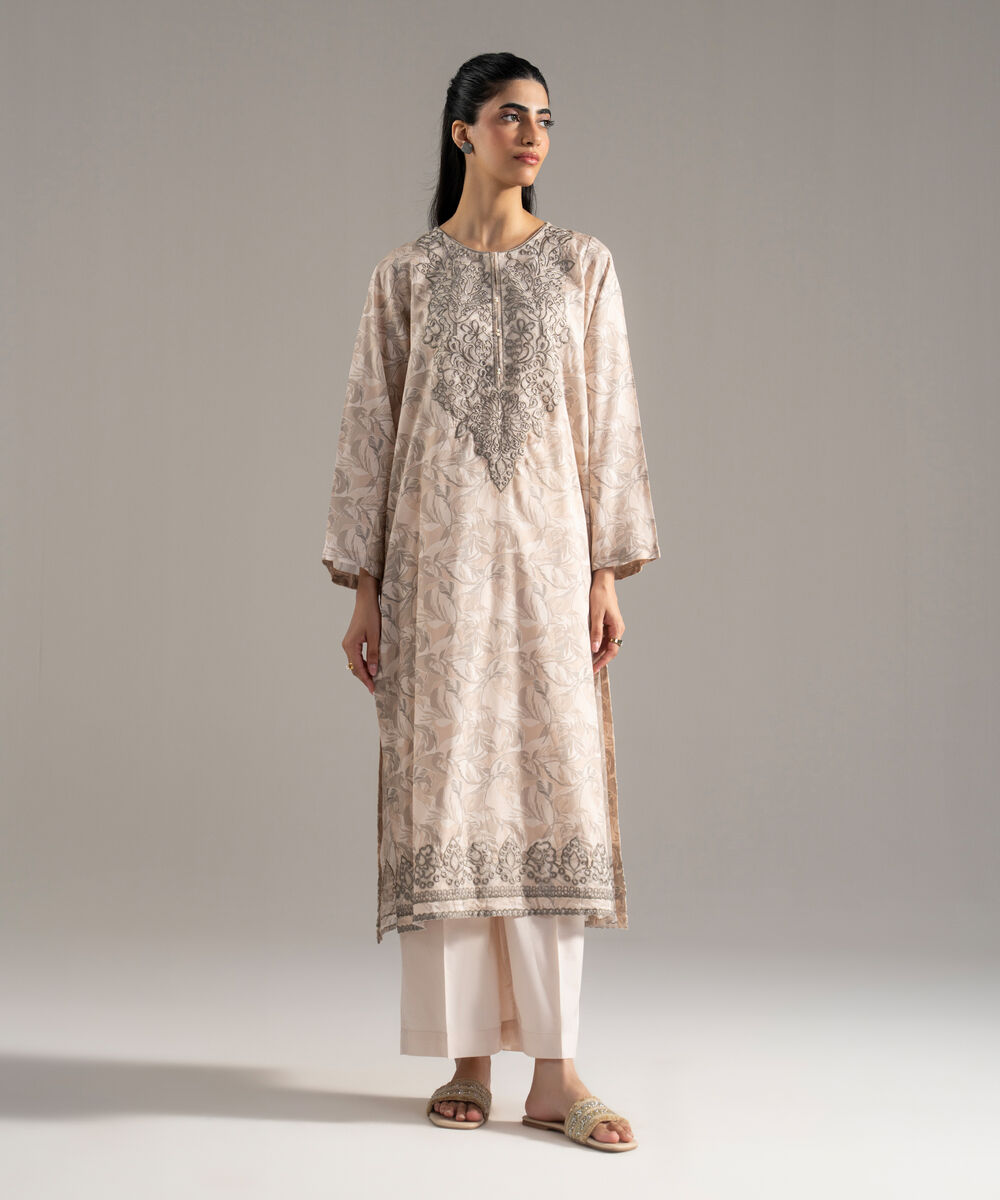 Women's RTW Lawn Printed Embroidered Off White 2 Piece Suit