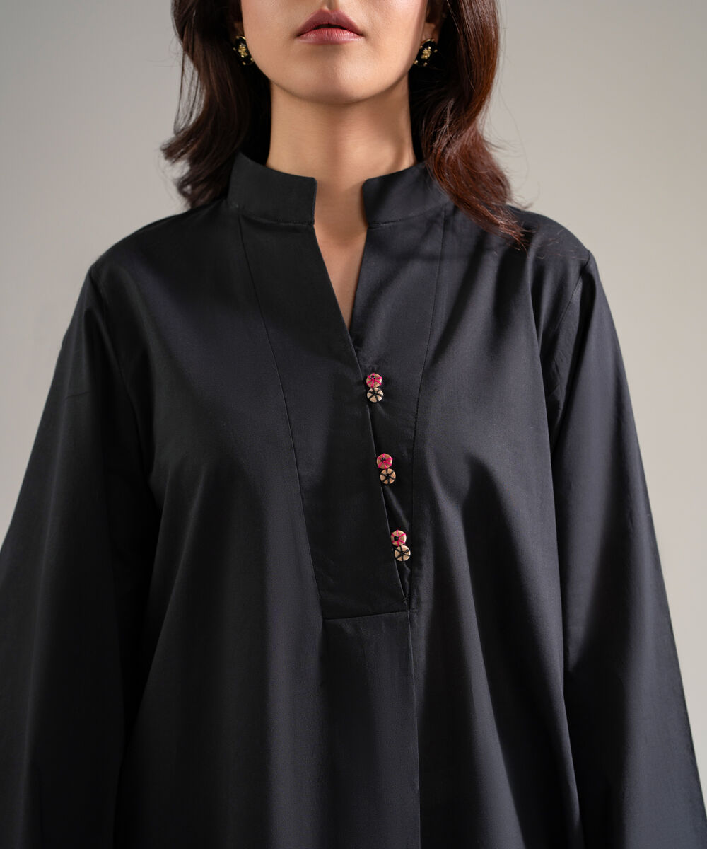 Women's RTW Cambric Solid Black Straight Shirt