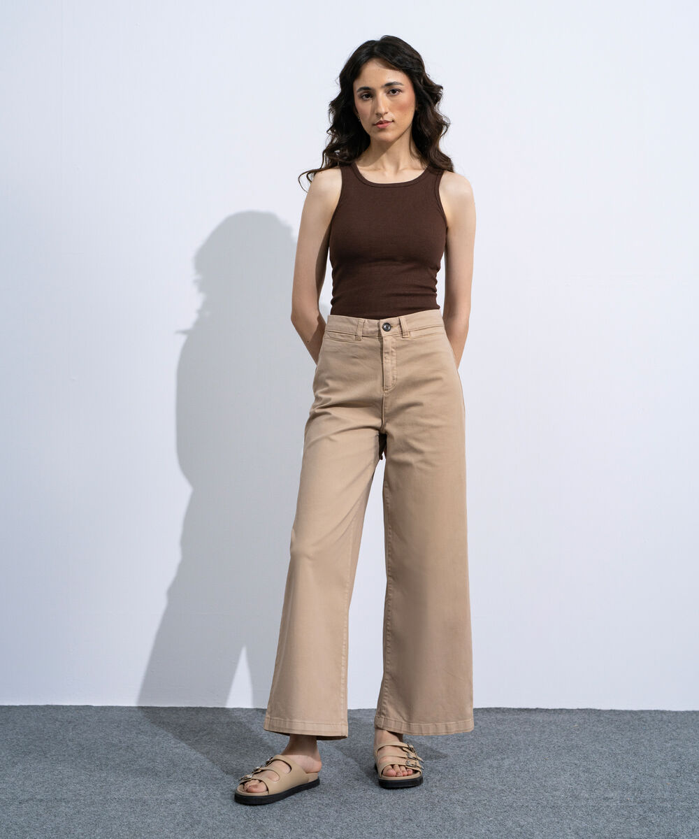 Women's Khaki Straight Fit Chino Trousers