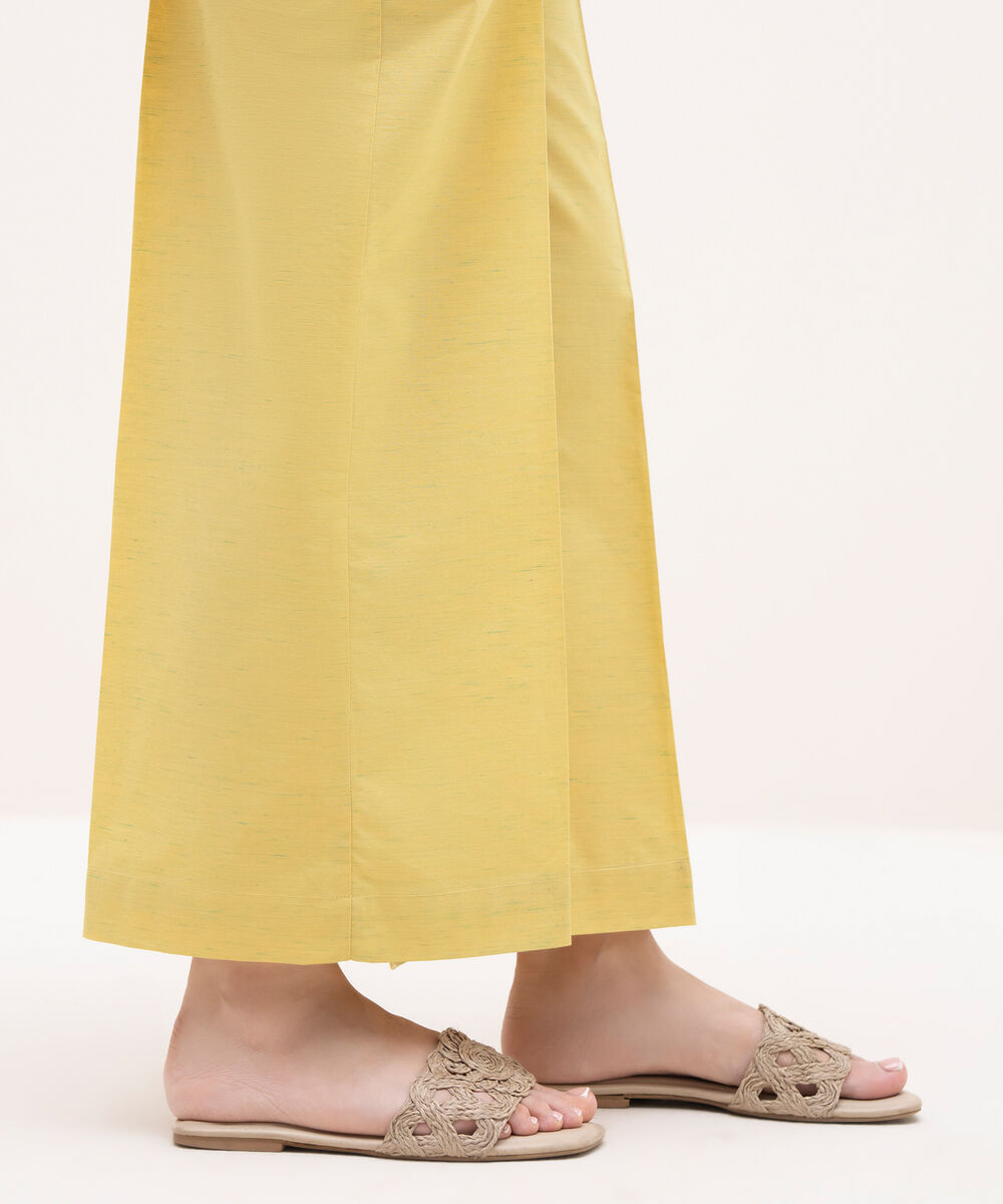 Women's RTW Textured Cotton Yellow Solid Culottes