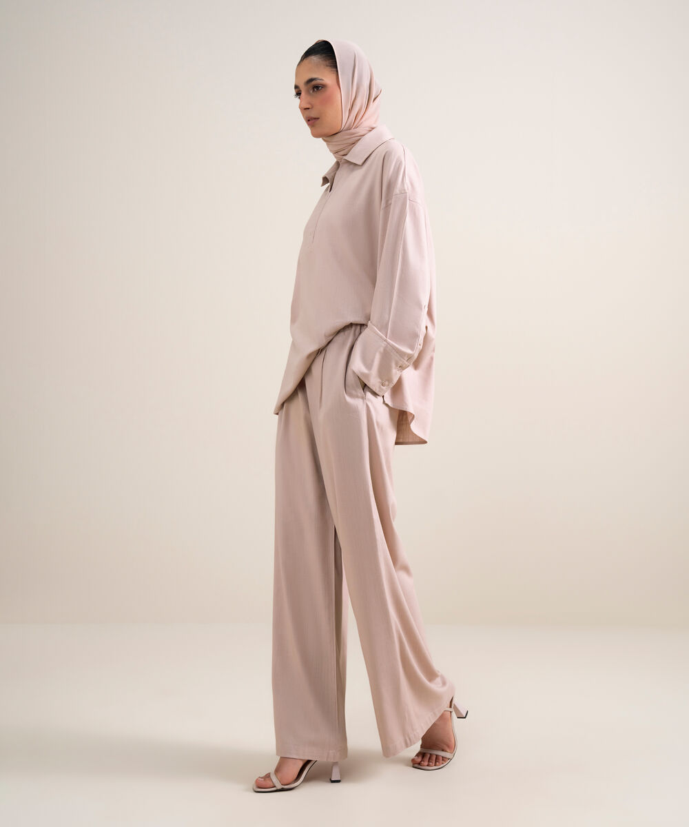 Women's Dusty Pink Loose Fit Pleated Pants