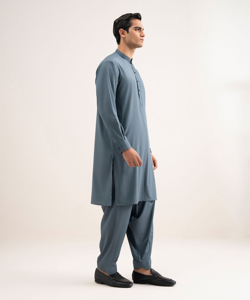 Men'S Stitched Teal Blue Premium Wash And  Wear Suit