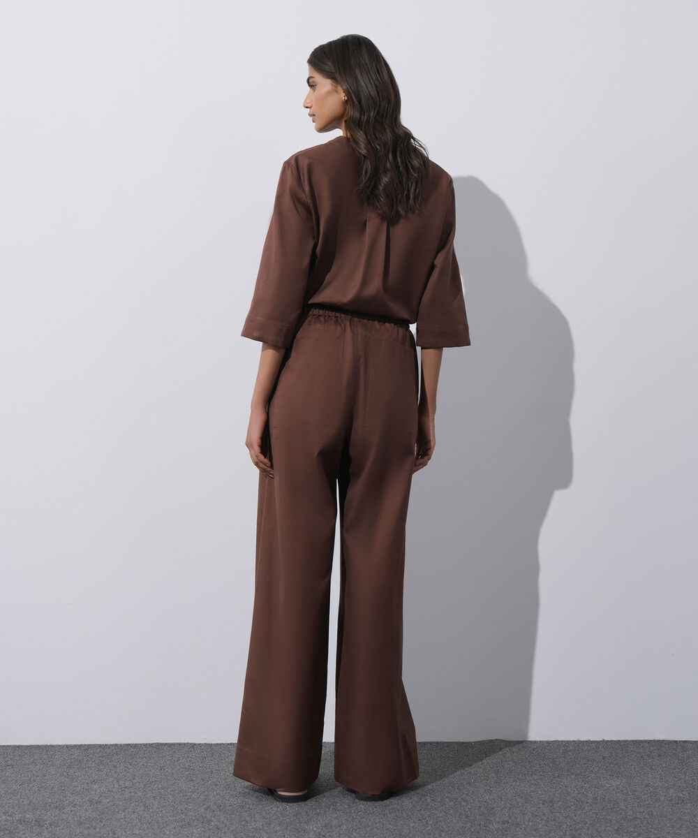 Women's Western Wear Brown Linen Blend Pull On Trousers