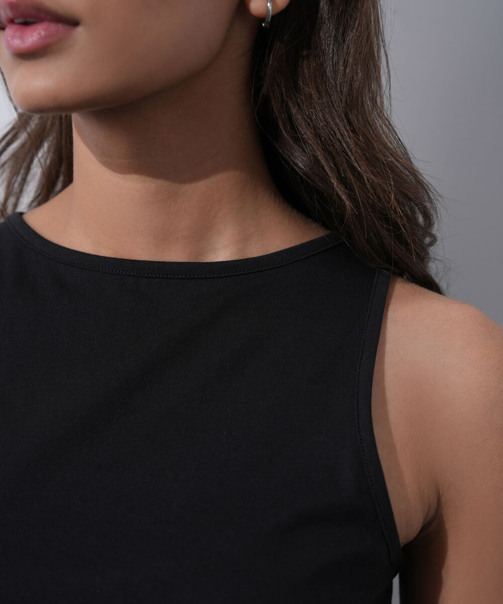 Women's Western Wear Black Sleeveless T-Shirt