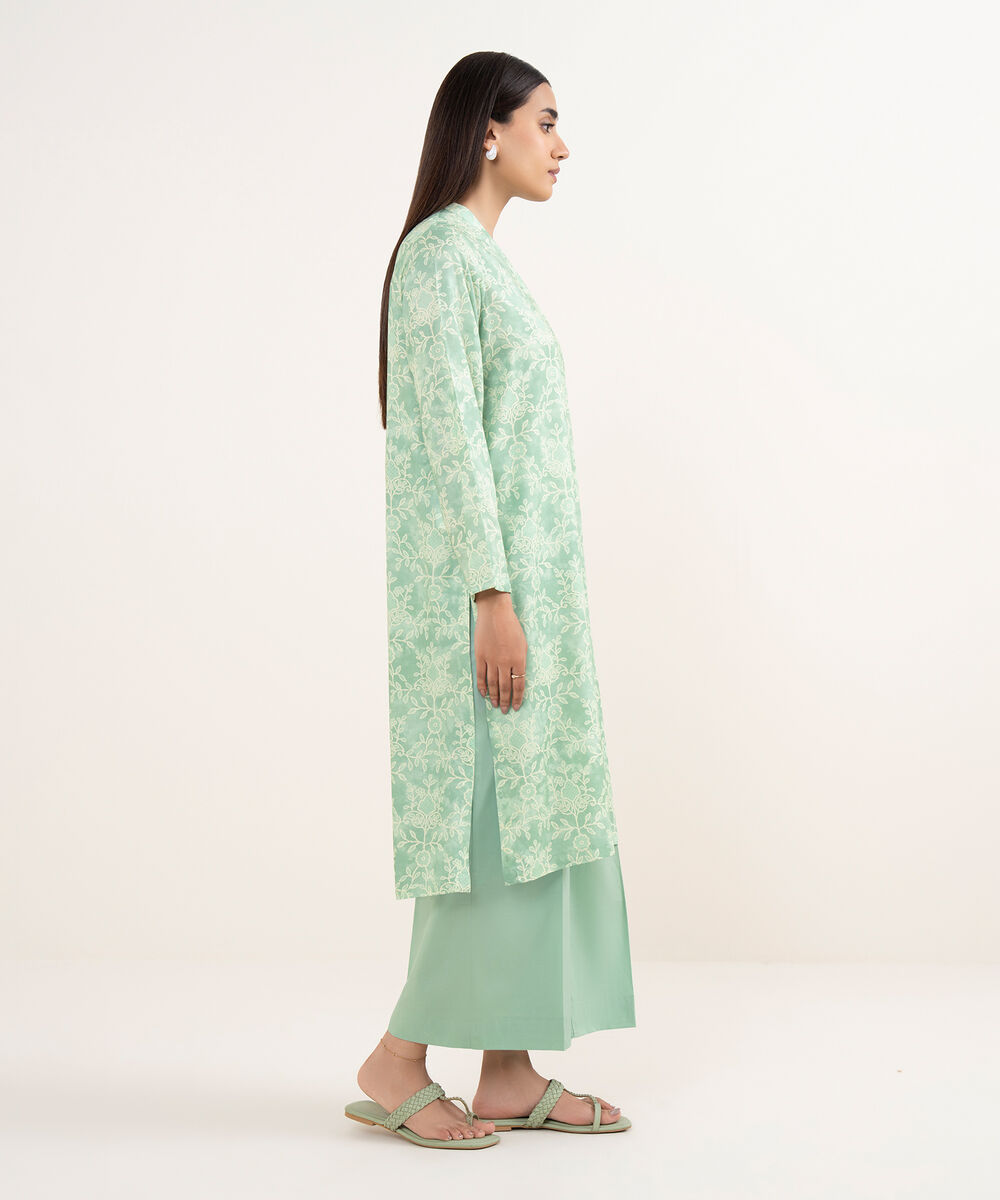 Women's RTW Arabic Lawn Green Printed Straight Shirt
