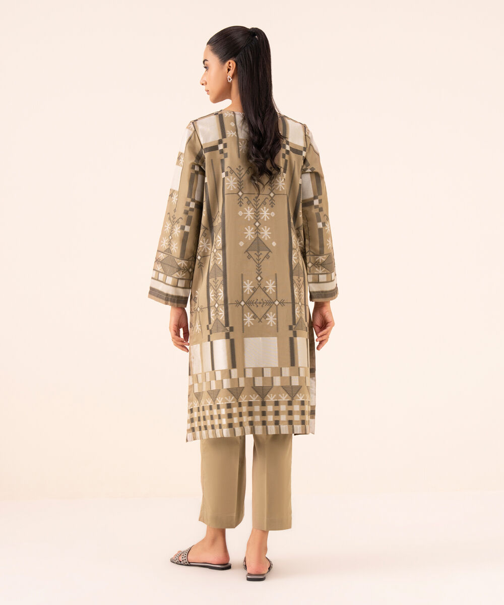 Women's RTW Extra Weft Jacquard Brown Solid A-Line Shirt