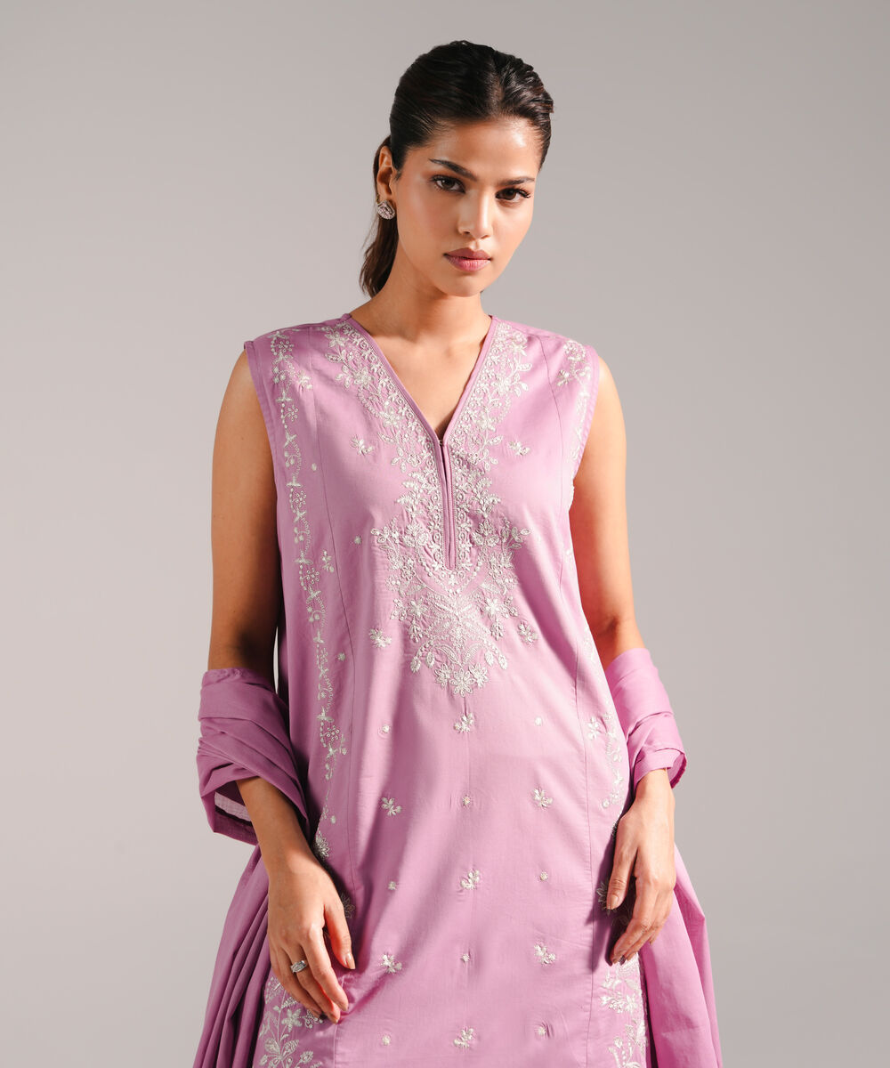 Women's RTW Lawn Embroidered Light Purple 3 Piece Suit