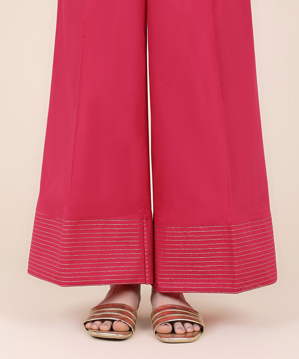 Women's RTW Cambric Pink Embroidered Flared Pants