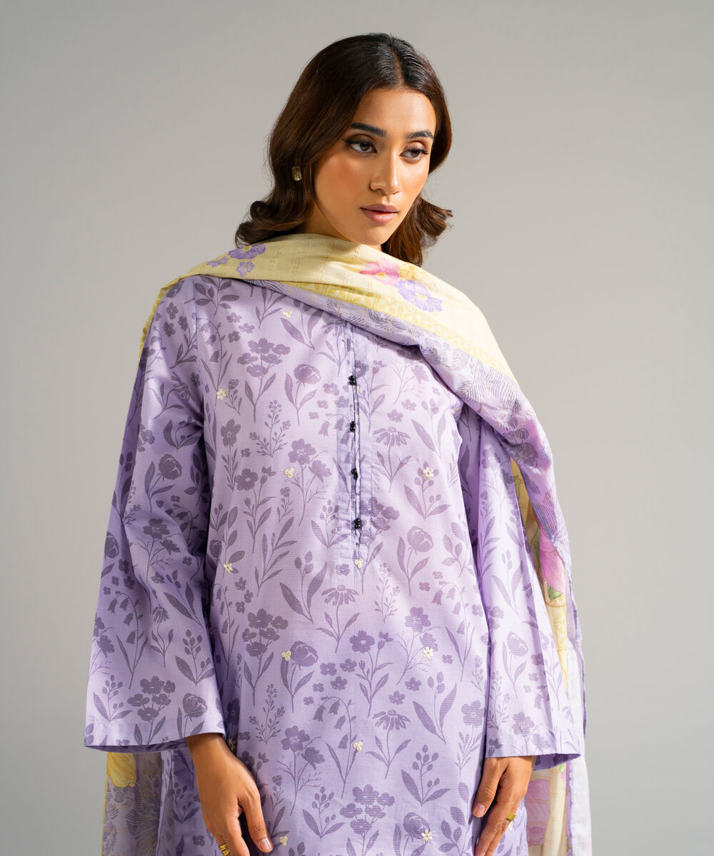 Women's RTW Zari Lawn Embroidered Purple 3 Piece Suit