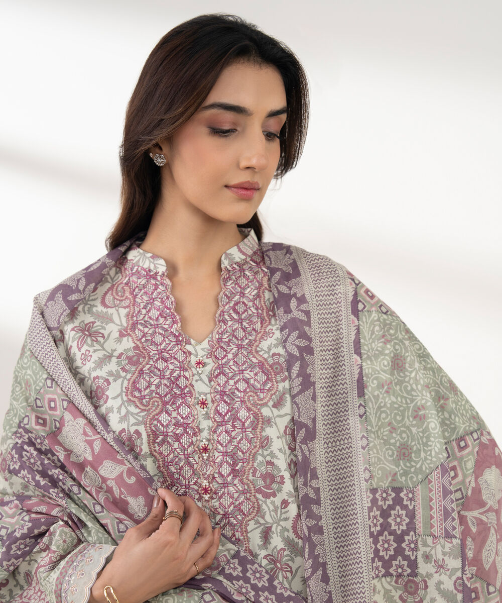 Women's Unstitched Lawn Embroidered Multi 3 Piece Suit