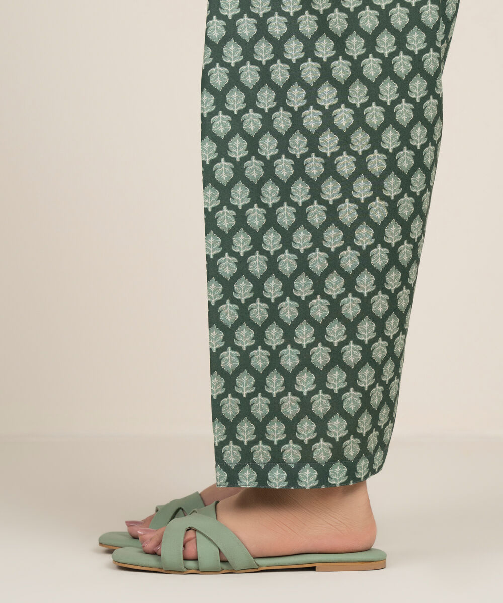 Women's RTW Cambric Printed Green Shalwar