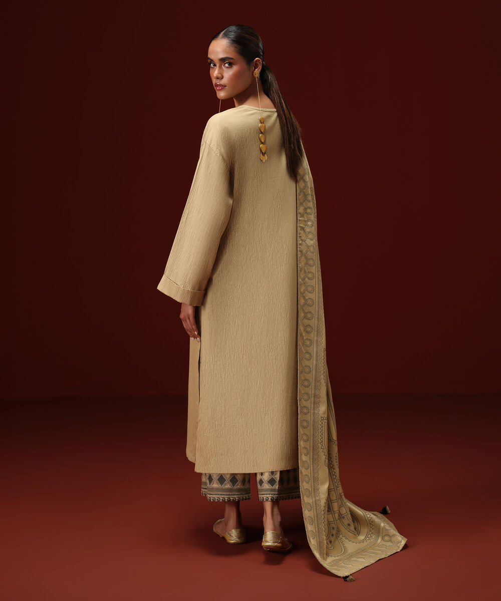 Women's RTW Seersucker Beige Solid Straight Shirt