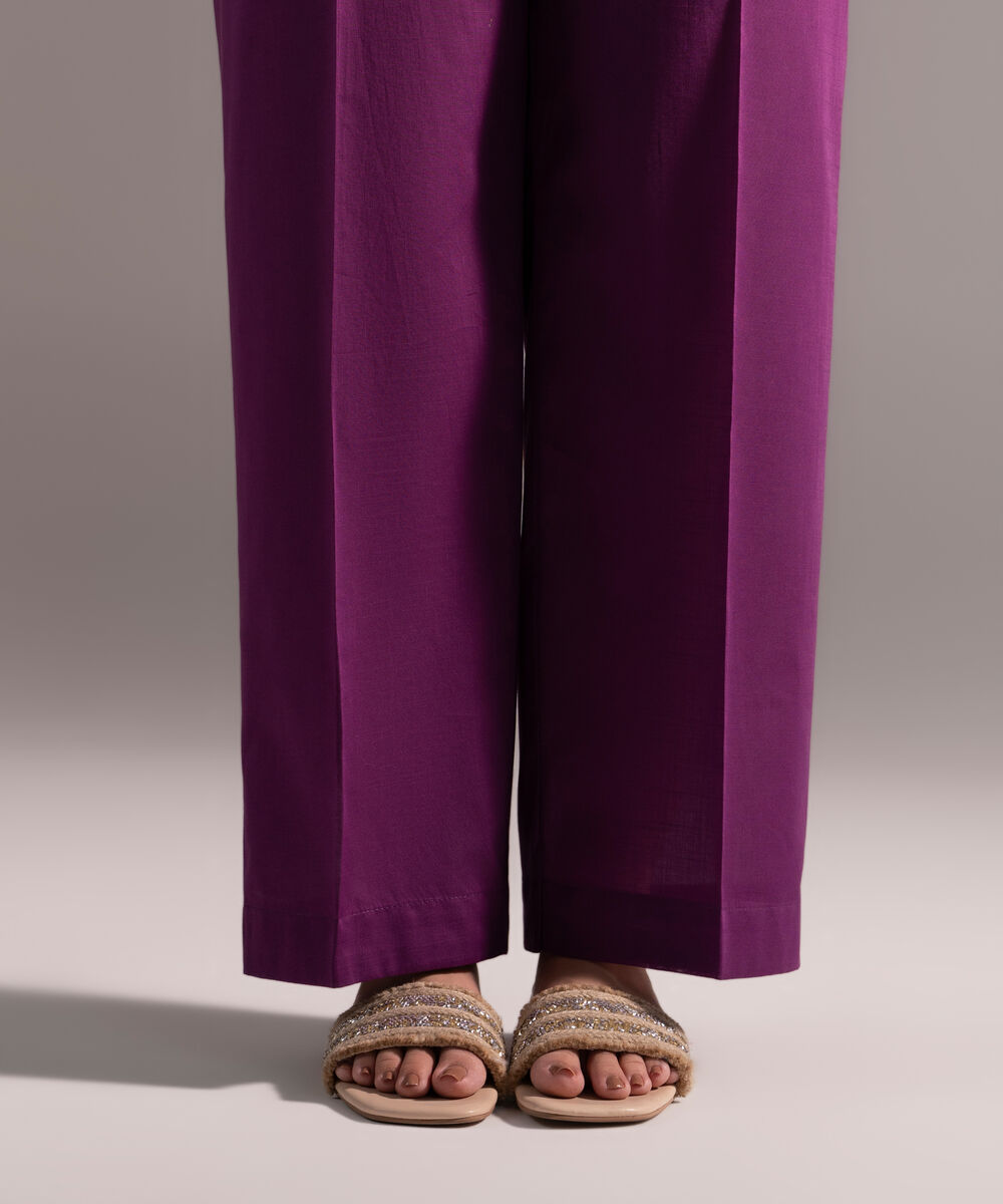 Women's RTW Crosshatch Solid Purple Straight Pants