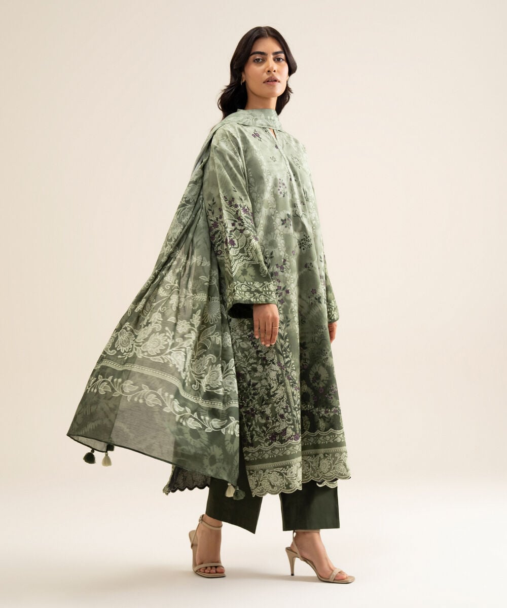 Women's Unstitched Cotton Printed Multi 3 Piece Suit