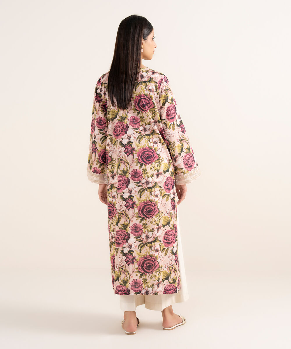 Women's RTW Textured Lawn Pink Embroidered Straight Shirt