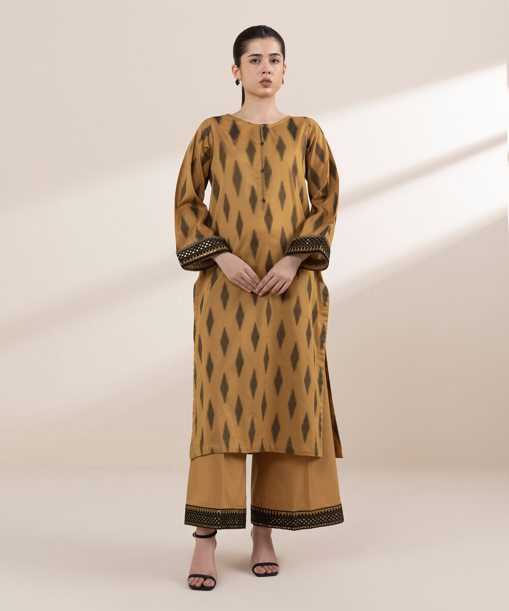 Women's RTW Extra Weft Jacquard Brown Embroidered A-Line Shirt