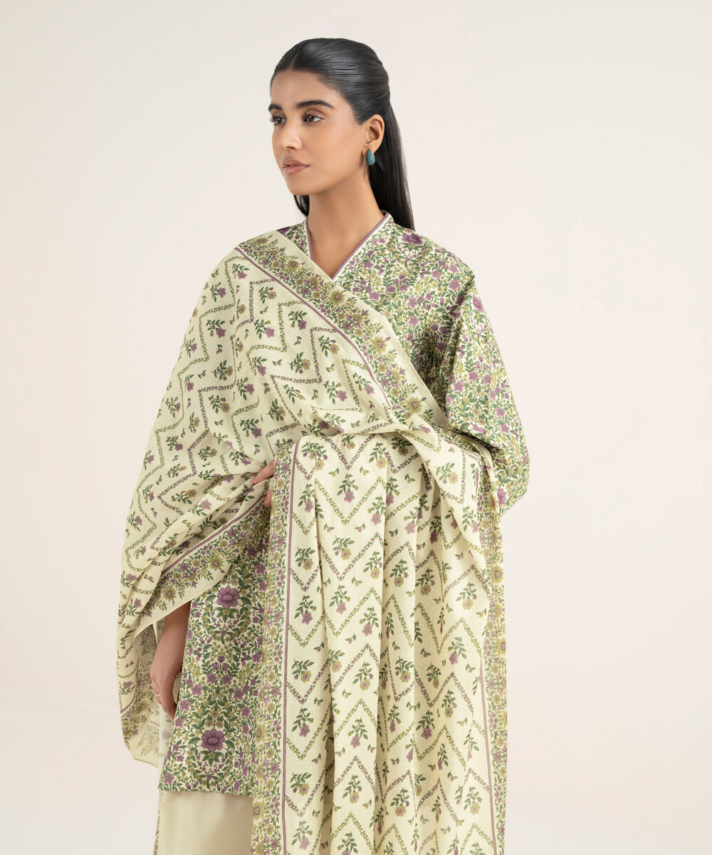 Women's Unstitched Cotton Printed Multi 3 Piece Suit