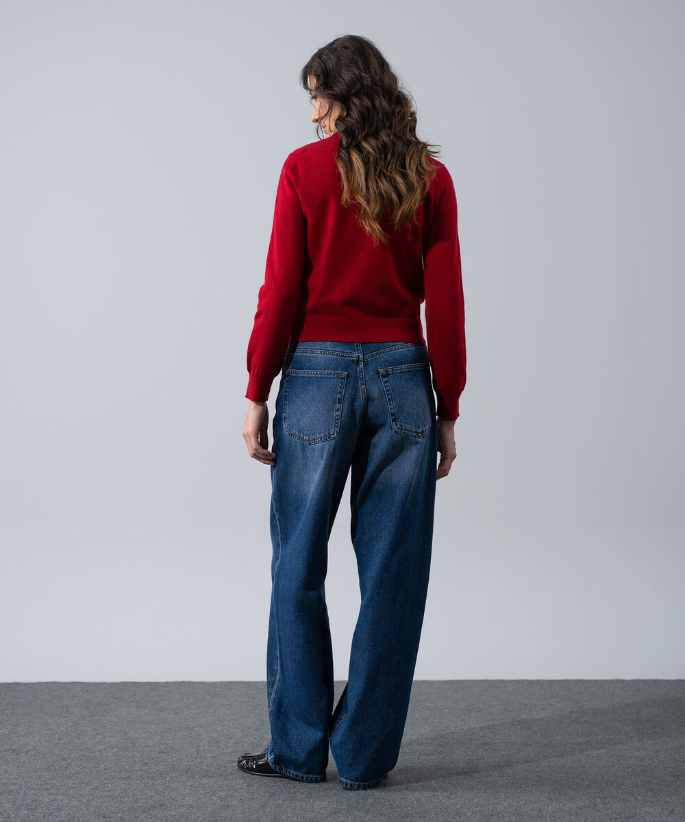 Women's Western Wear Red Round Neck Knit Sweater