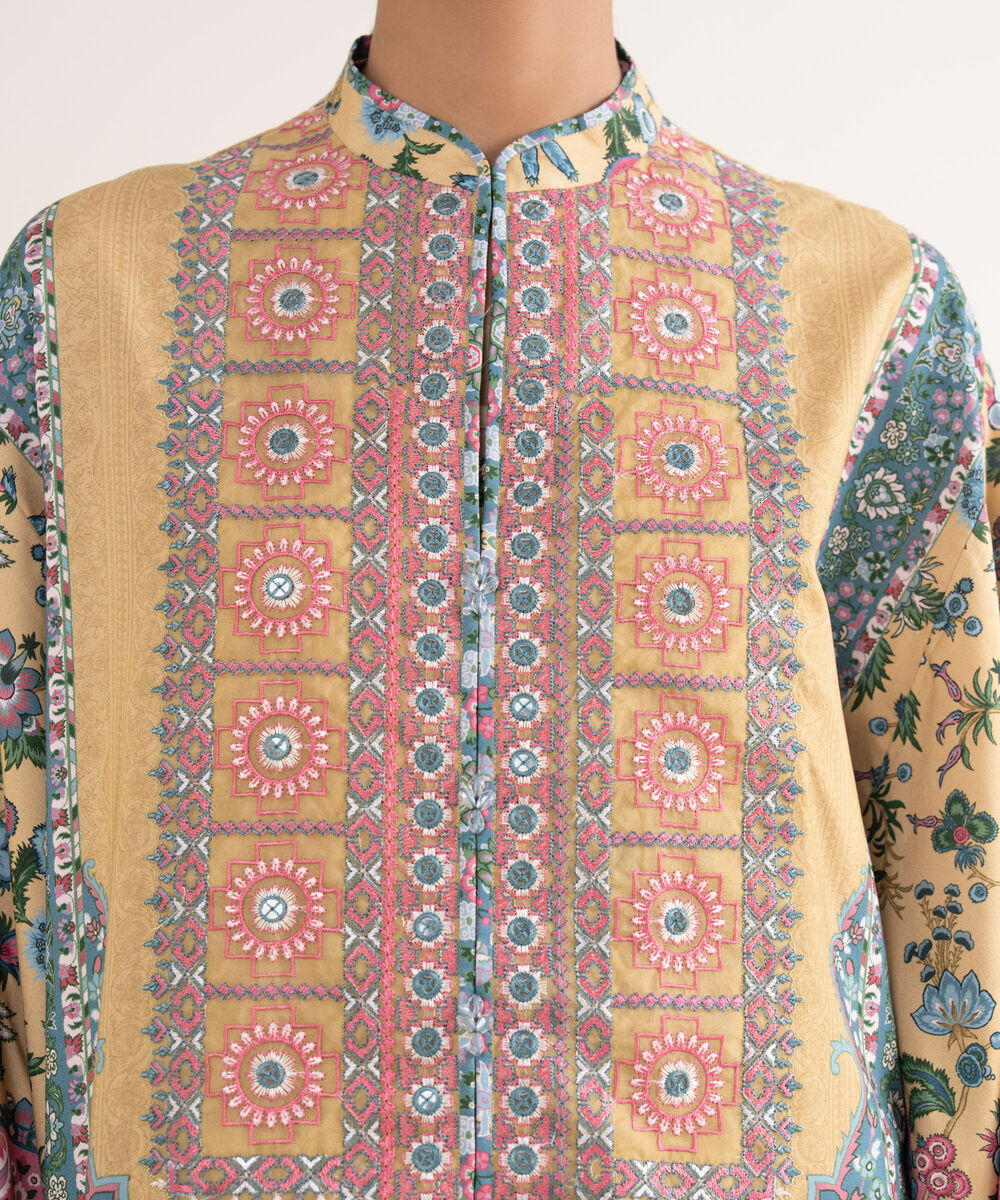 Women's Unstitched Lawn Embroidered Yellow Three Piece Suit