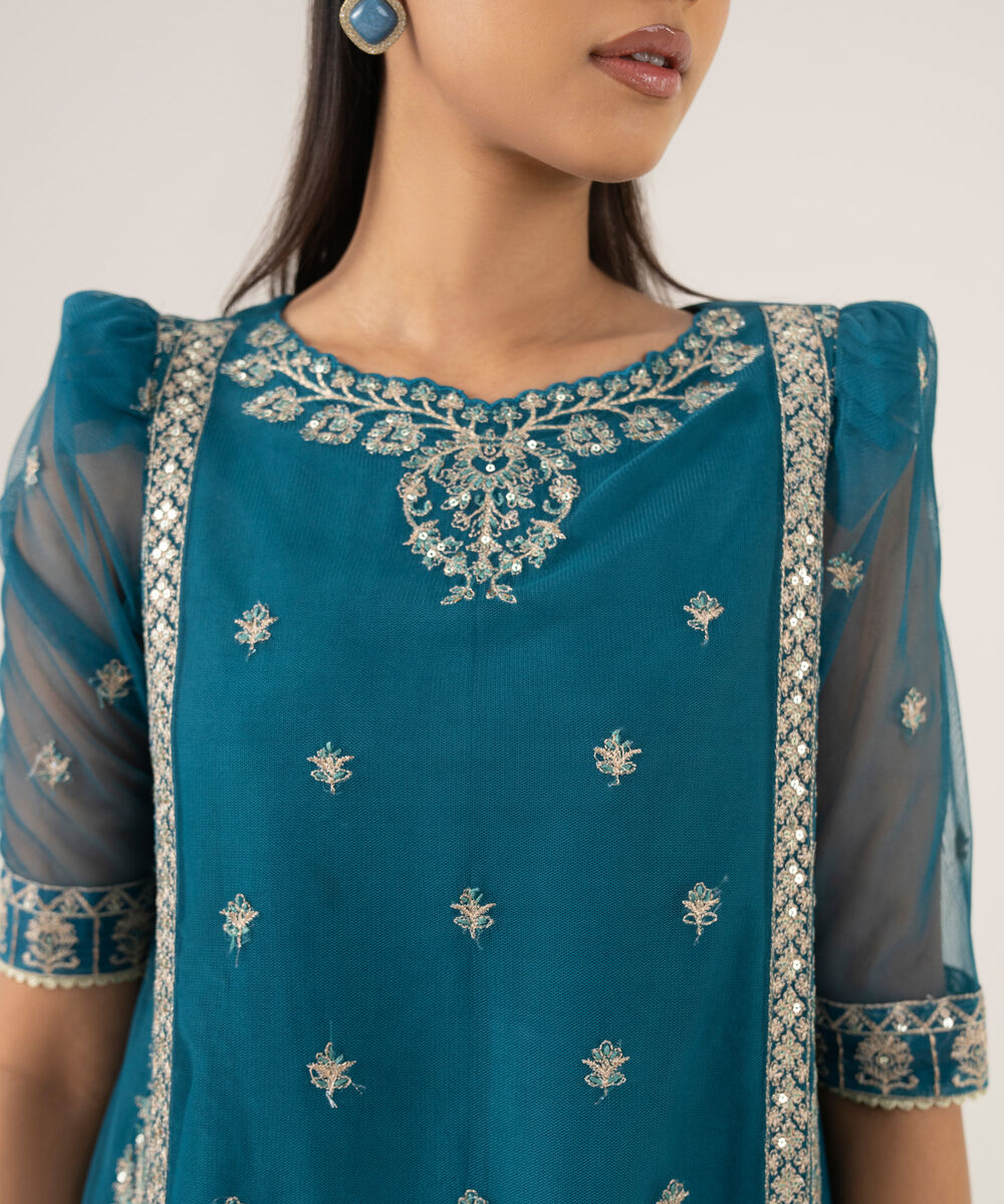 Women's Unstitched Blended Net Dyed Three Piece Suit