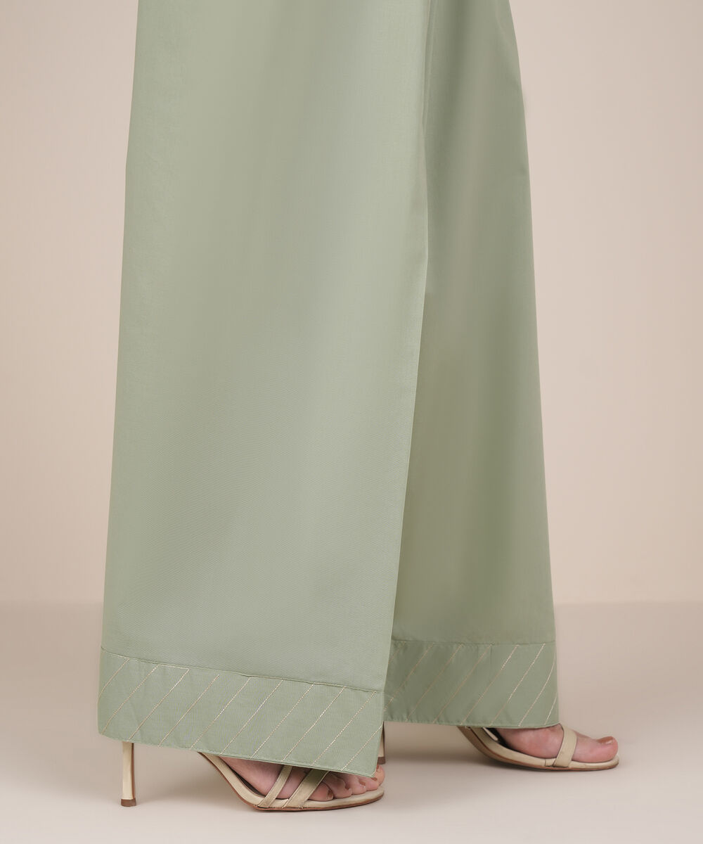 Women's RTW Cambric Green Solid Shalwar