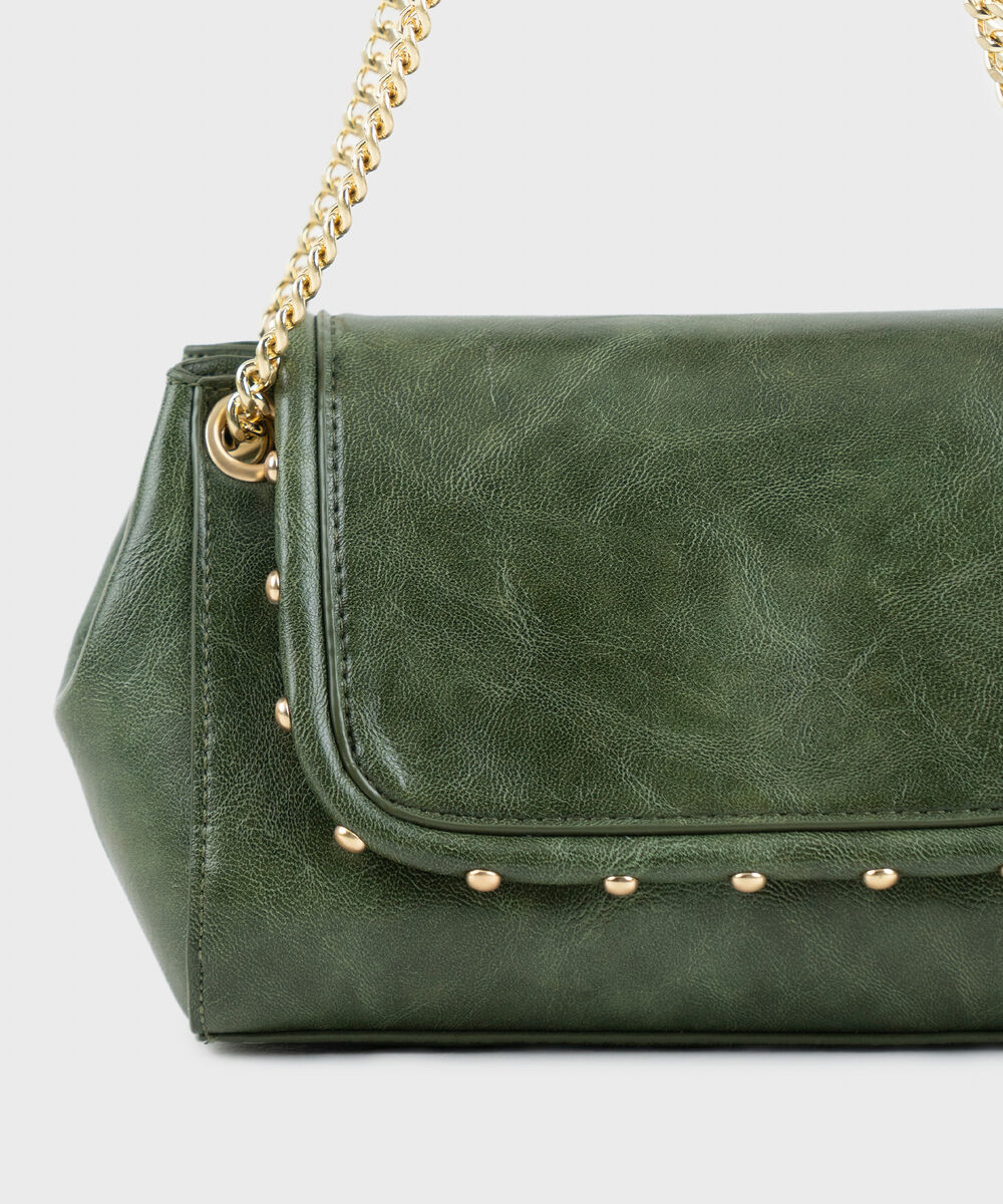 Women's Green Cross Body Bag With Metal Chain