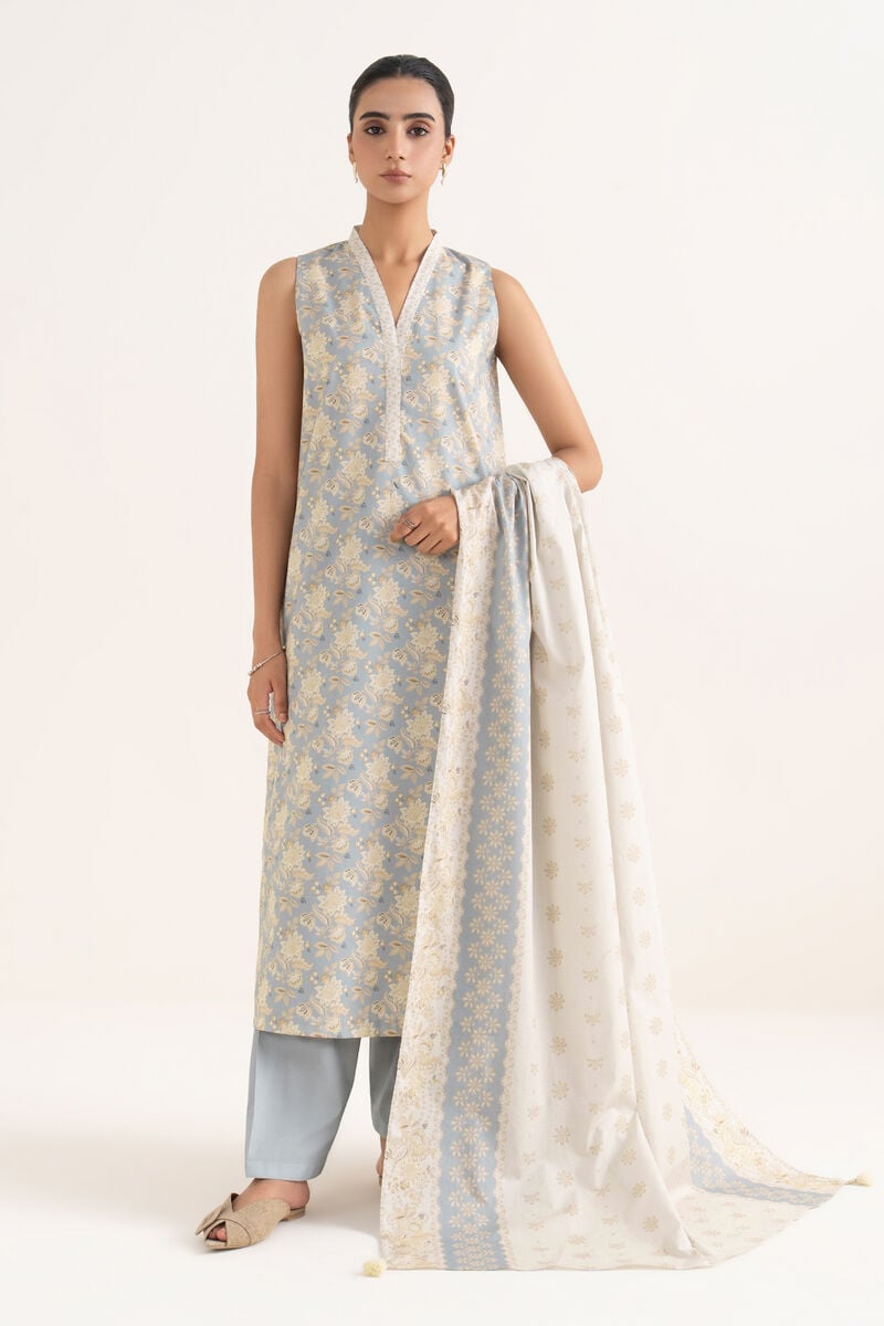 3 Piece - Printed Cotton  Suit