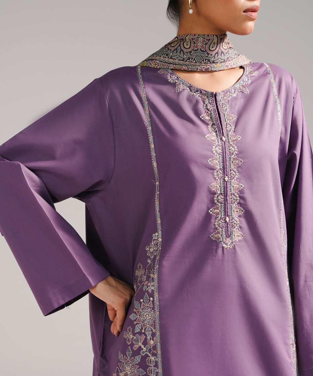 Women's RTW Lawn Embroidered Purple 3 Piece Suit