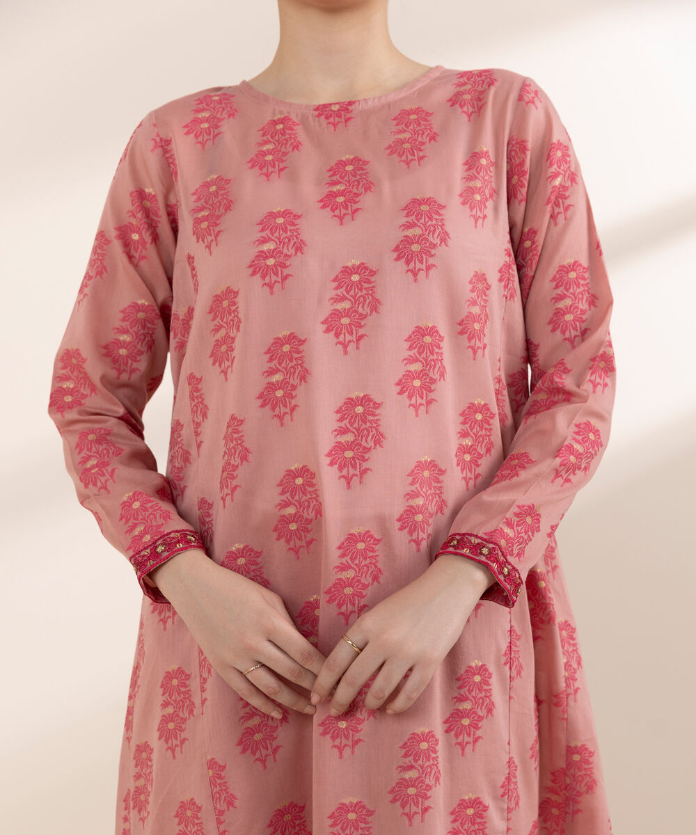 Women's RTW Extra Weft Jacquard Pink Embroidered A-Line Shirt