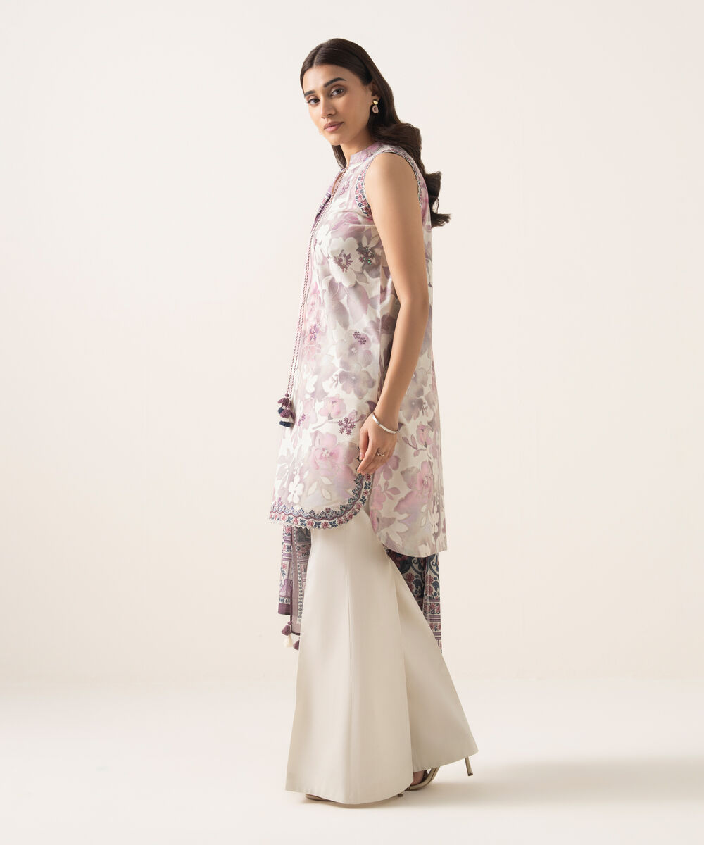 Women's Unstitched Textured Lawn Embroidered Purple 3 Piece Suit