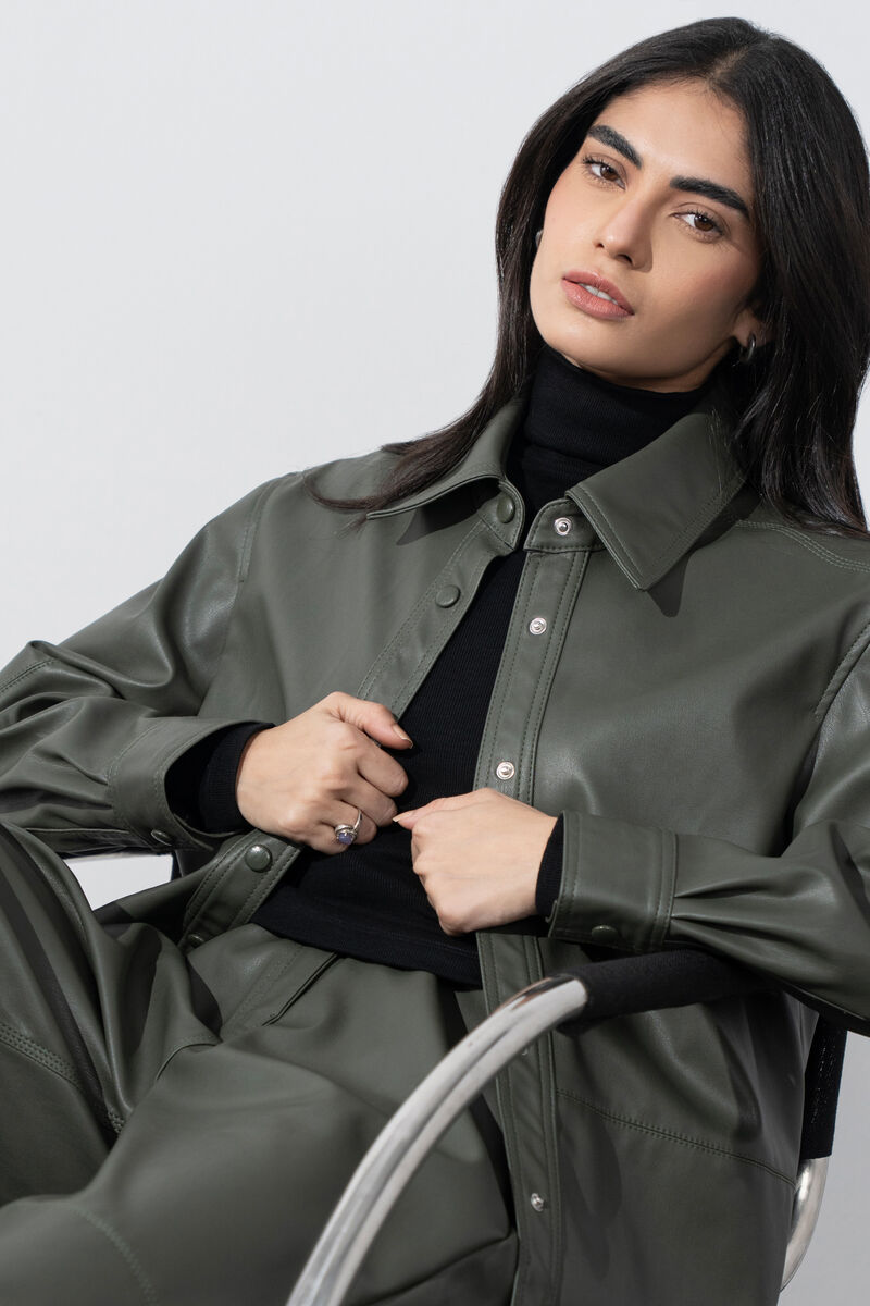 Loose-Fit Faux Leather Shirt