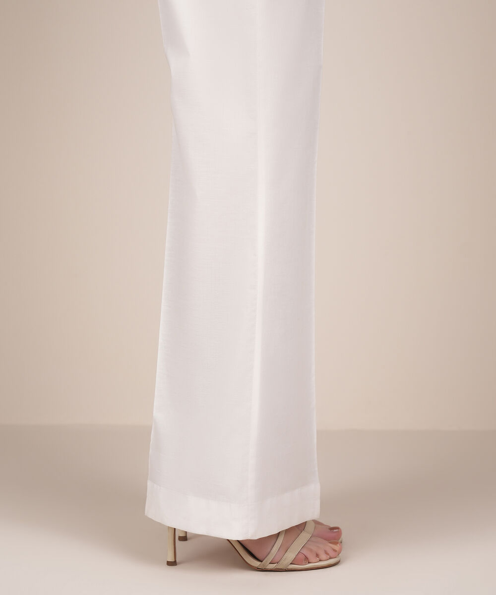 Women's RTW Lycra White Solid Flared Pants