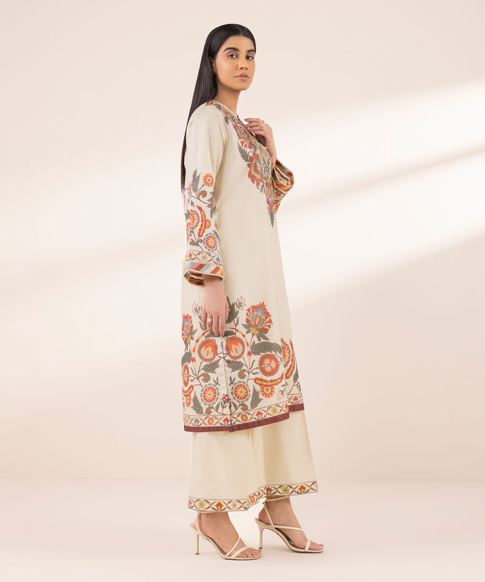 Women's RTW Zari Lawn Beige Printed Boxy Shirt