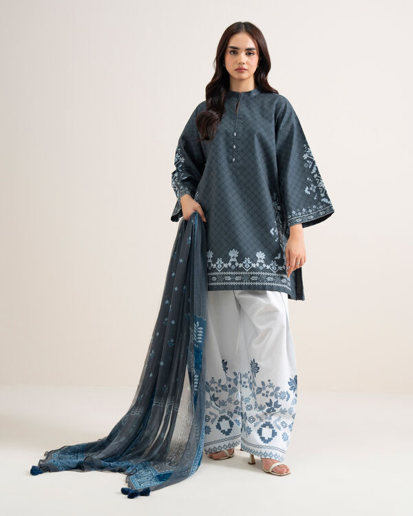 3 Piece - Printed Cotton Suit