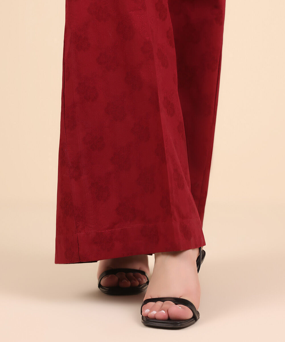Women's Pret Yarn Dyed Red Solid Flared Pants