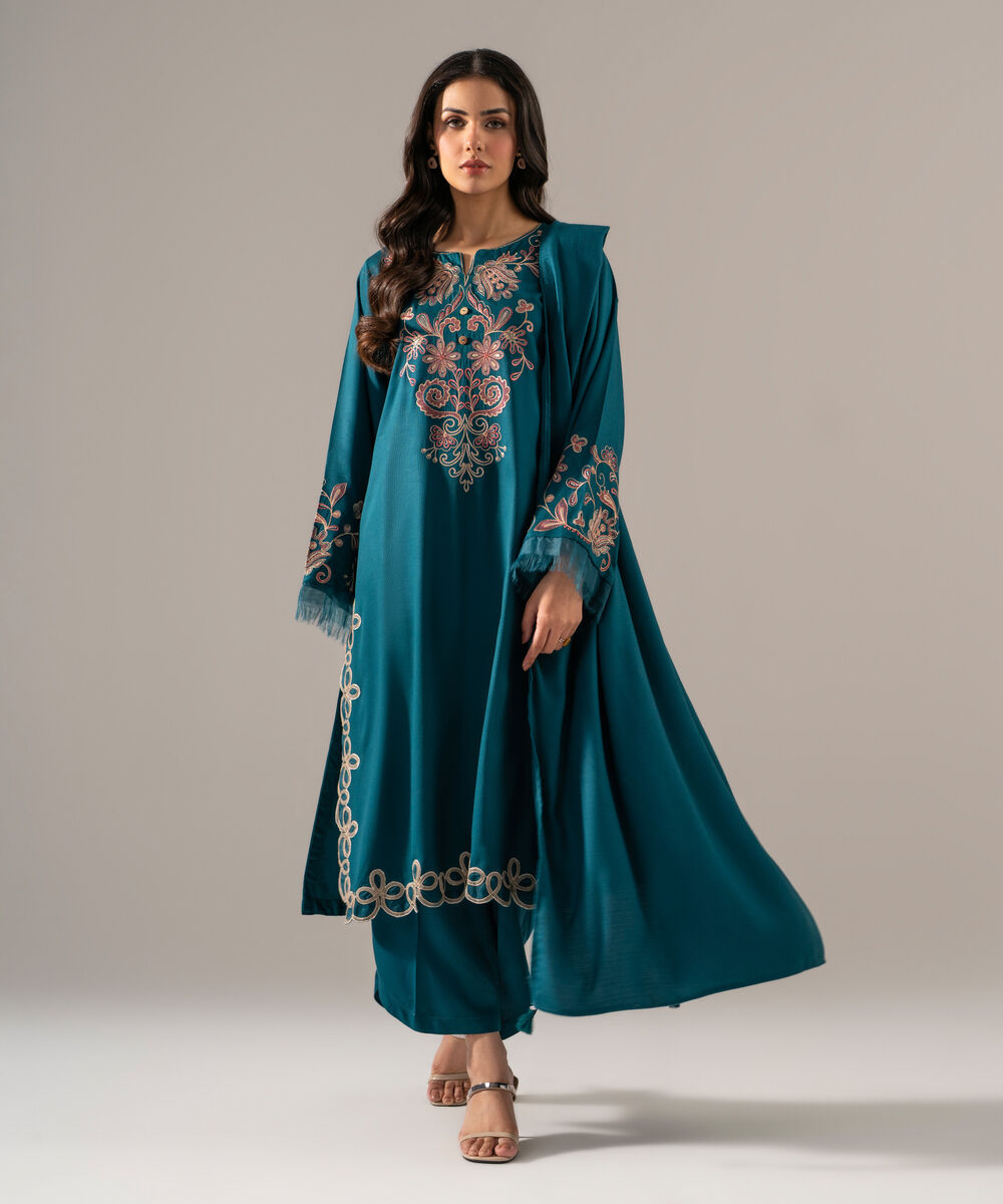 Women's RTW Poly Viscose Solid Teal Shawl